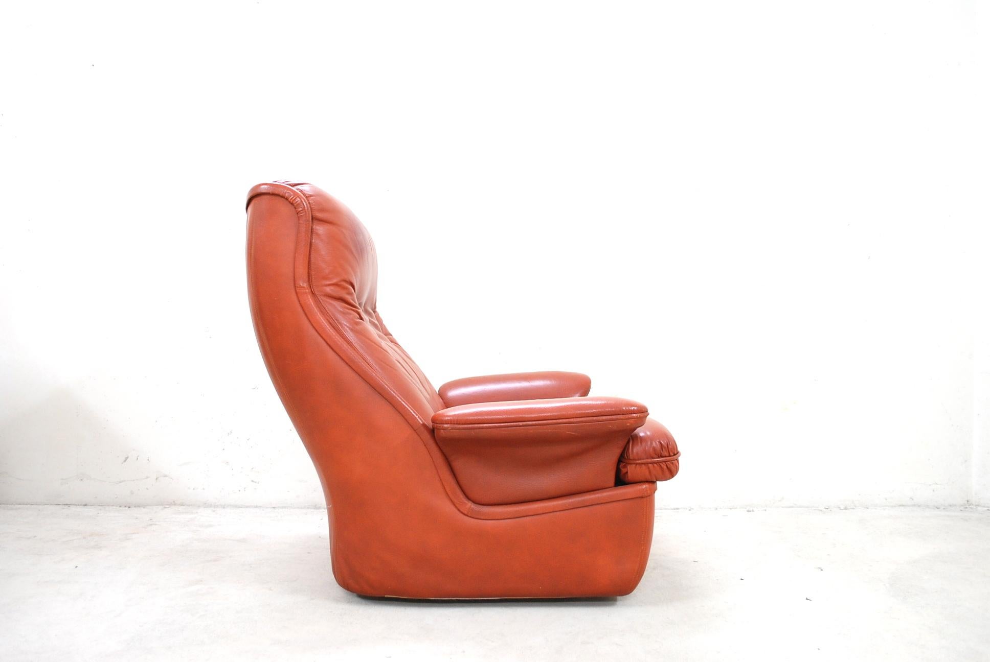 German 1970 Space Age Ox Red Leather Lounge Chair