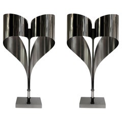 Pair of Black Nickel 'Space Age' Table Lamps. Ruban by Maison Charles, France