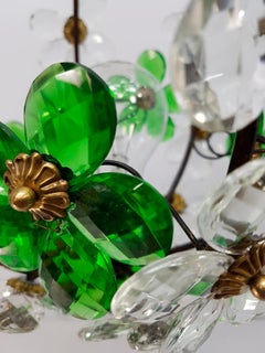 1970 Spanish Crystal Flower Chandelier with Brass and Iron