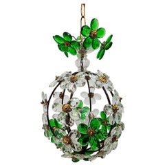 1970 Spanish Crystal Flower Chandelier with Brass and Iron