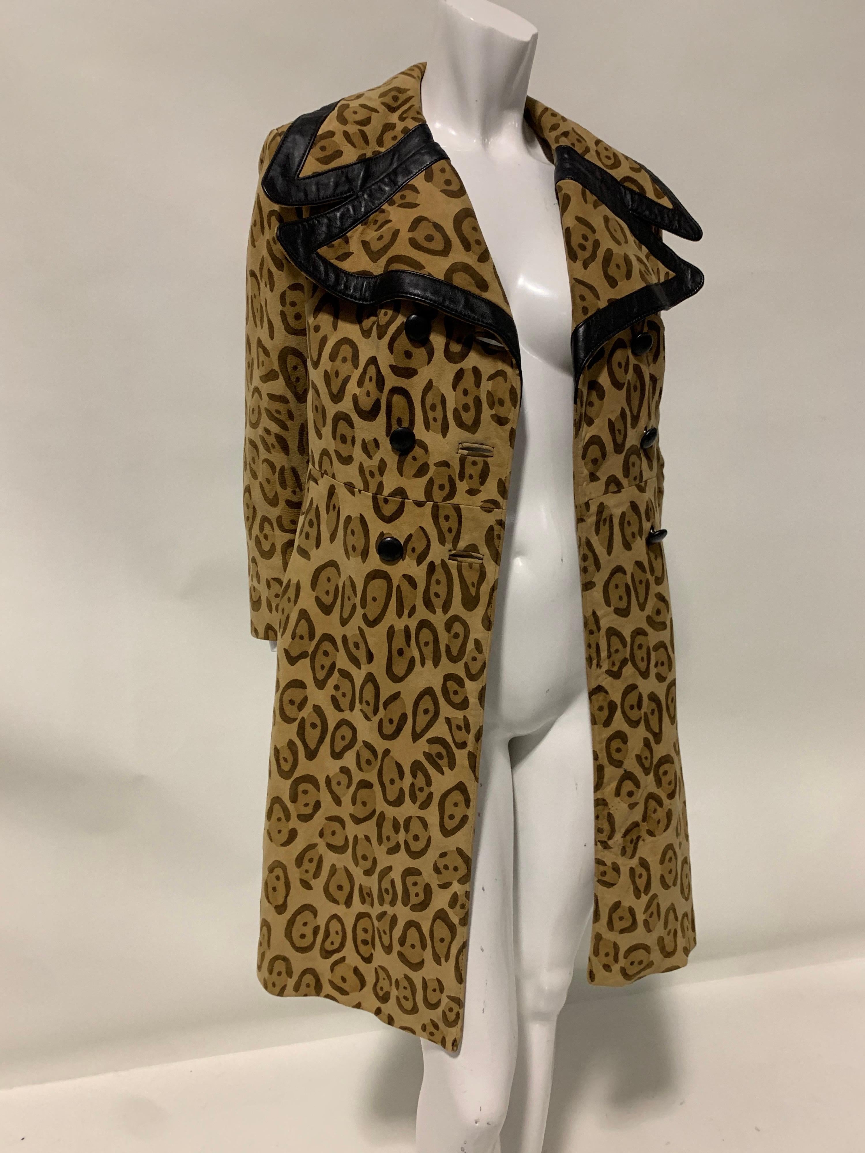 1970 Superfly Style Collar Leopard Print Stencil Suede Coat W/ Leather Trim  5