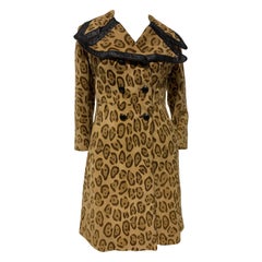 1970 Superfly Style Collar Leopard Print Stencil Suede Coat W/ Leather Trim