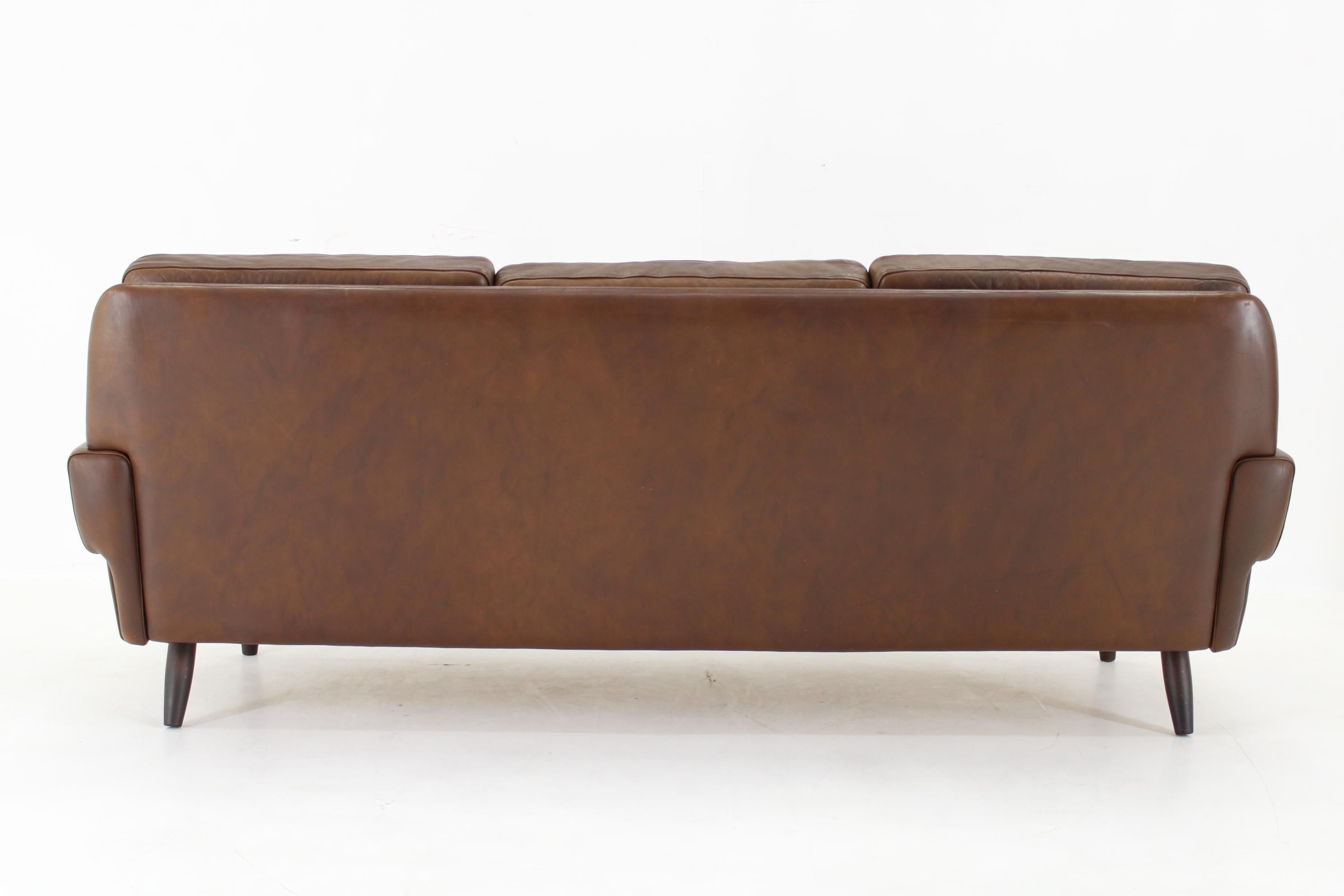 Danish 1970 Svend Skipper 3-Seater Sofa in Brown Leather, Denmark