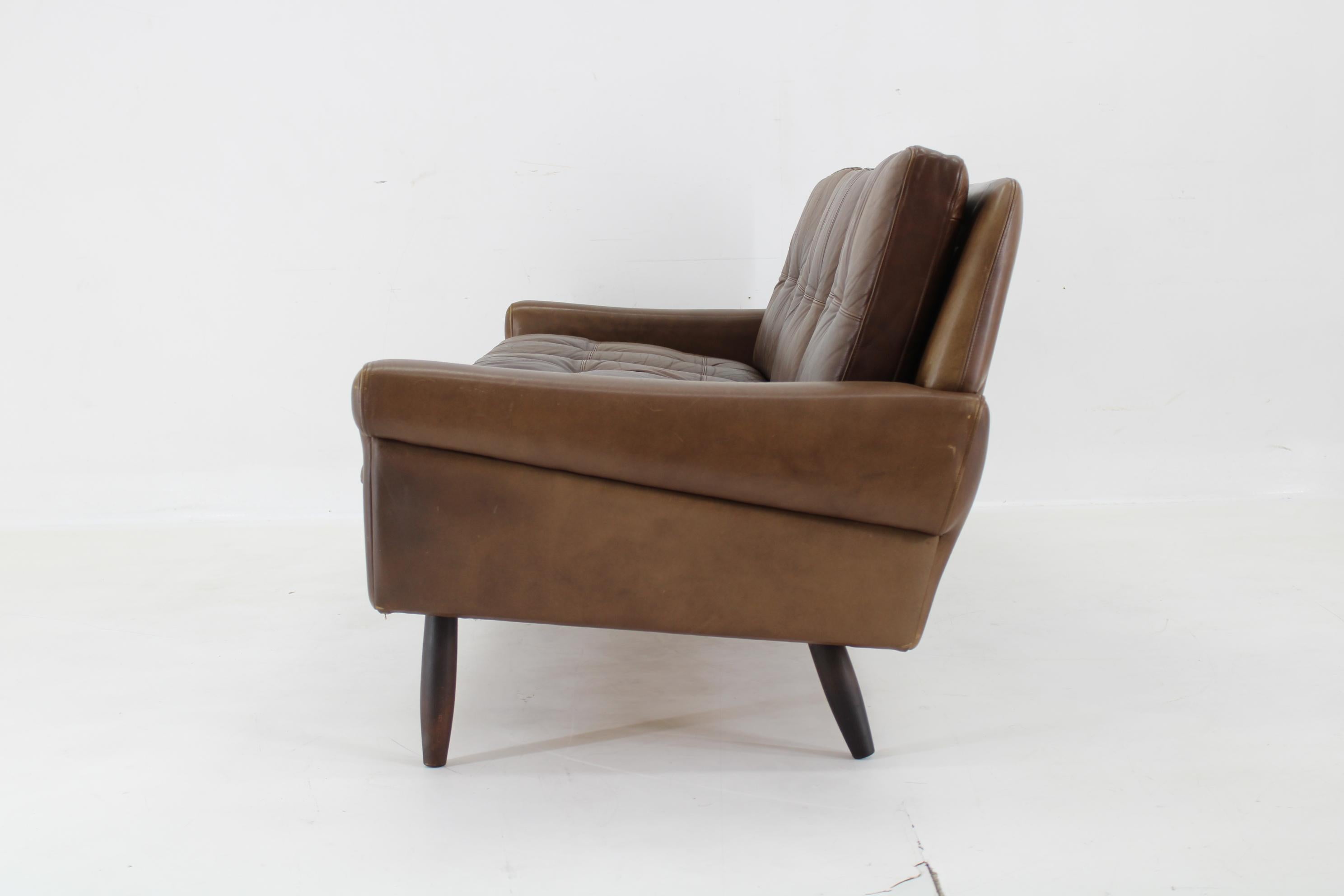 1970 Svend Skipper 3-Seater Sofa in Brown Leather, Denmark In Good Condition In Praha, CZ
