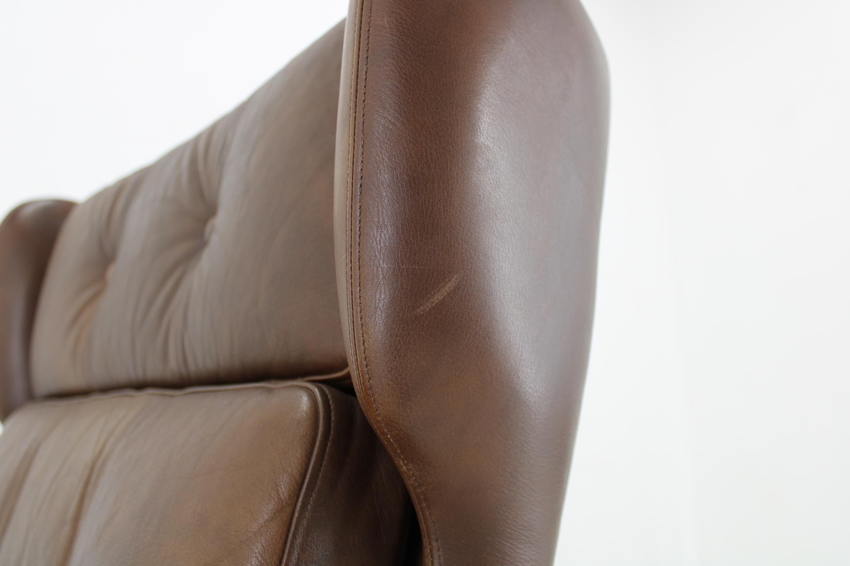 1970 Svend Skipper High Back Armchair and Ottoman in Brown Leather, Denmark For Sale 8