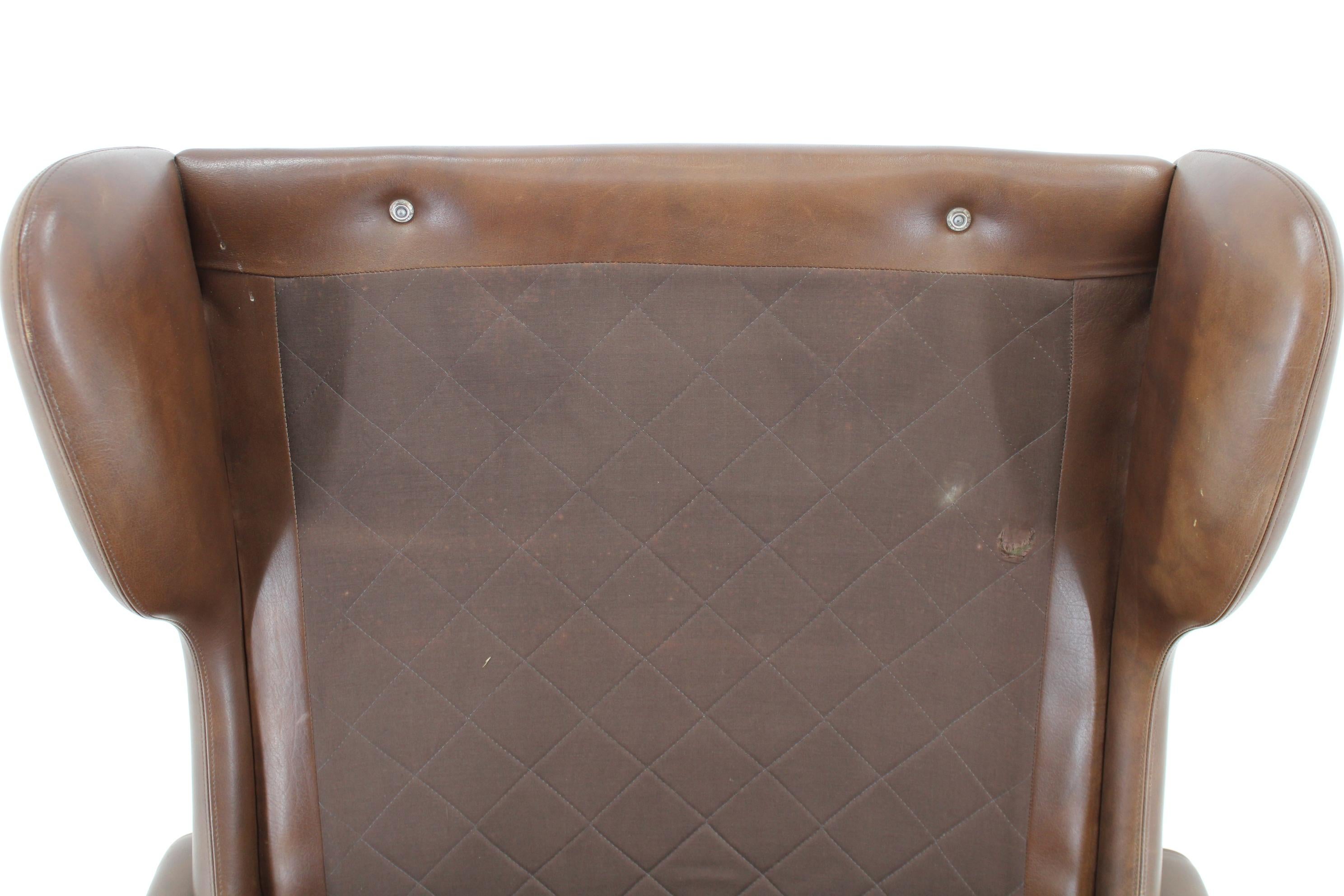 1970 Svend Skipper High Back Armchair and Ottoman in Brown Leather, Denmark For Sale 12