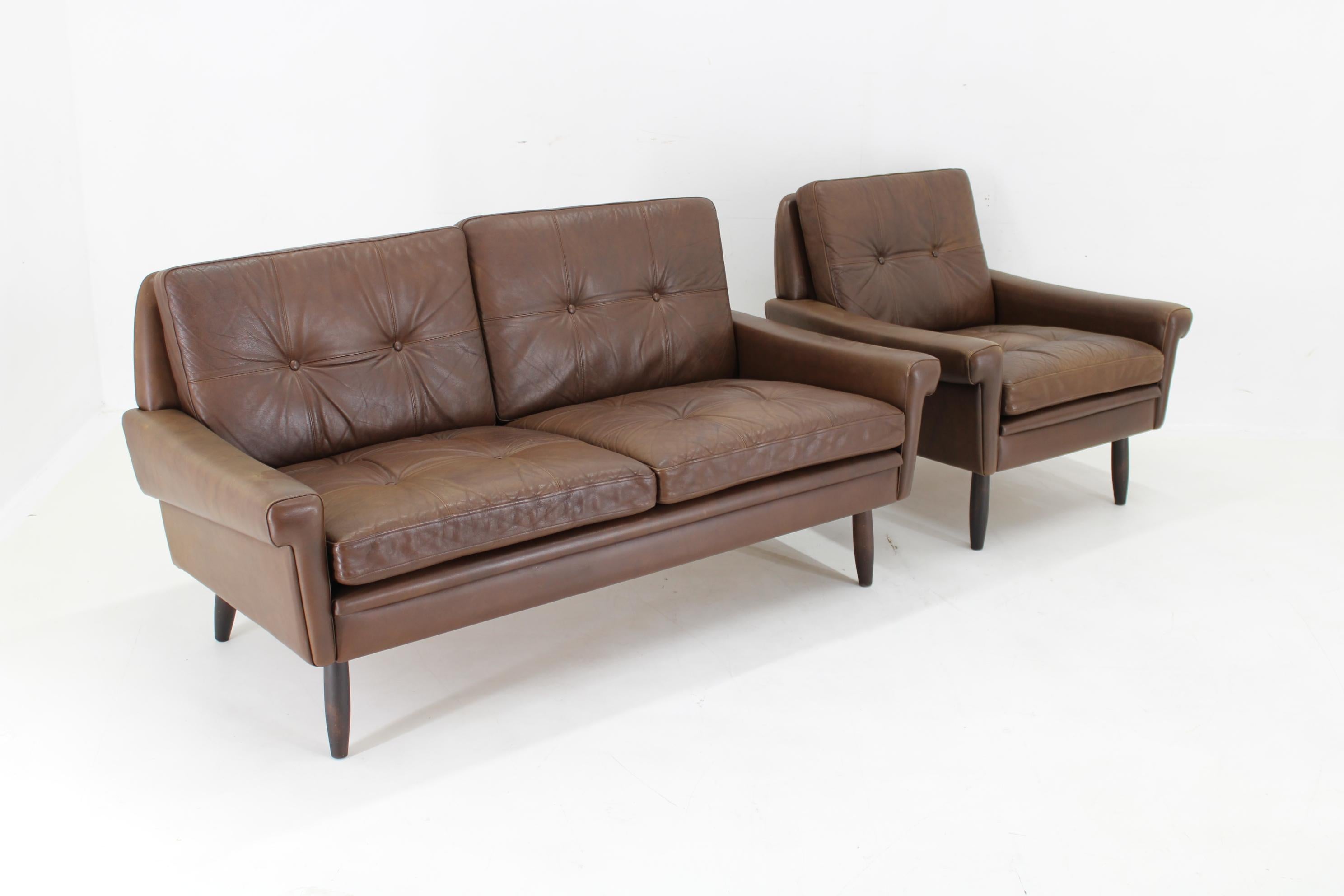 Mid-Century Modern 1970 Svend Skipper Living Room Set in Brown Leather, Denmark For Sale