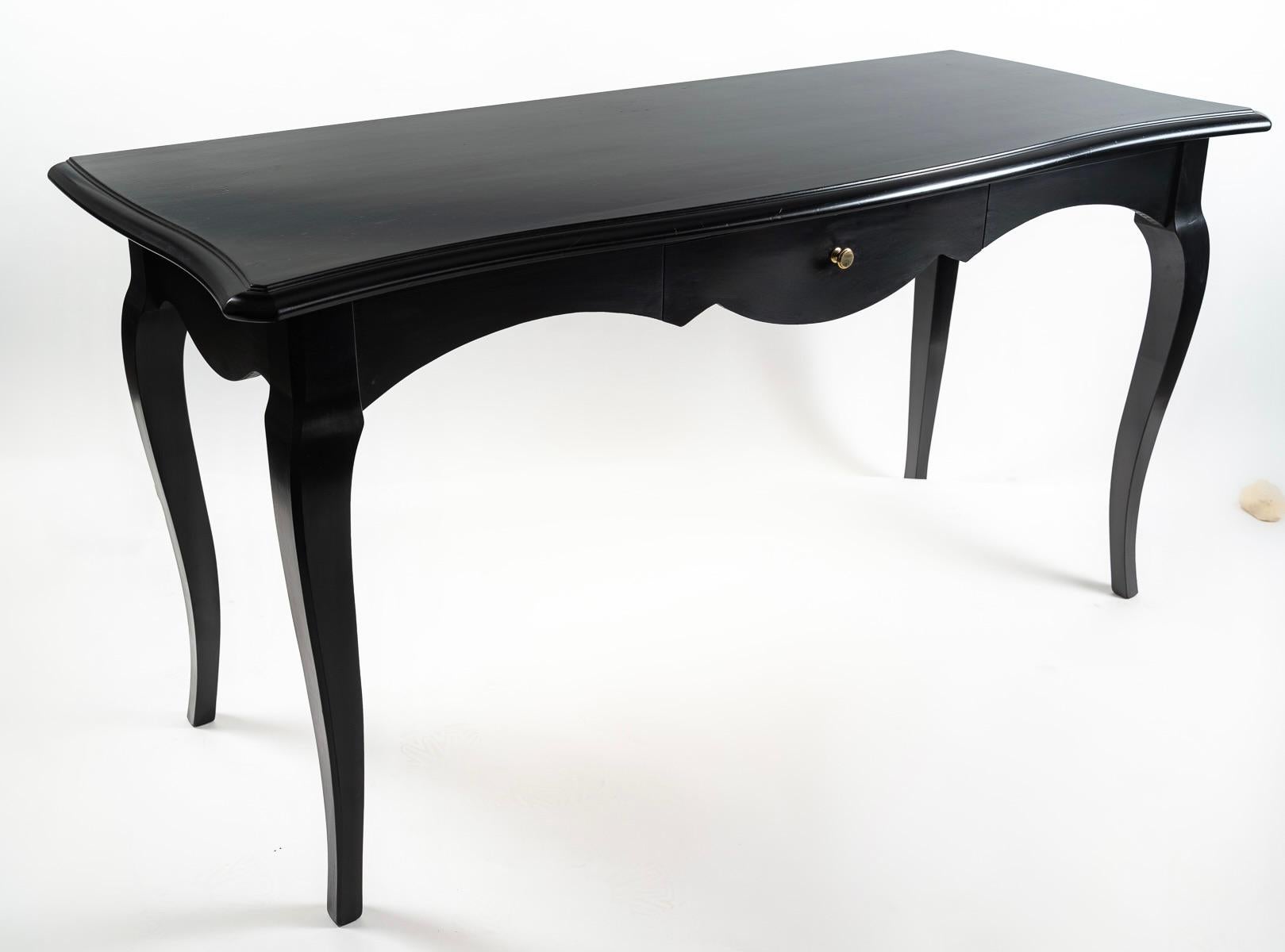 Console, Writing table of Louis XV inspiration in black waxed lacquer coming from 