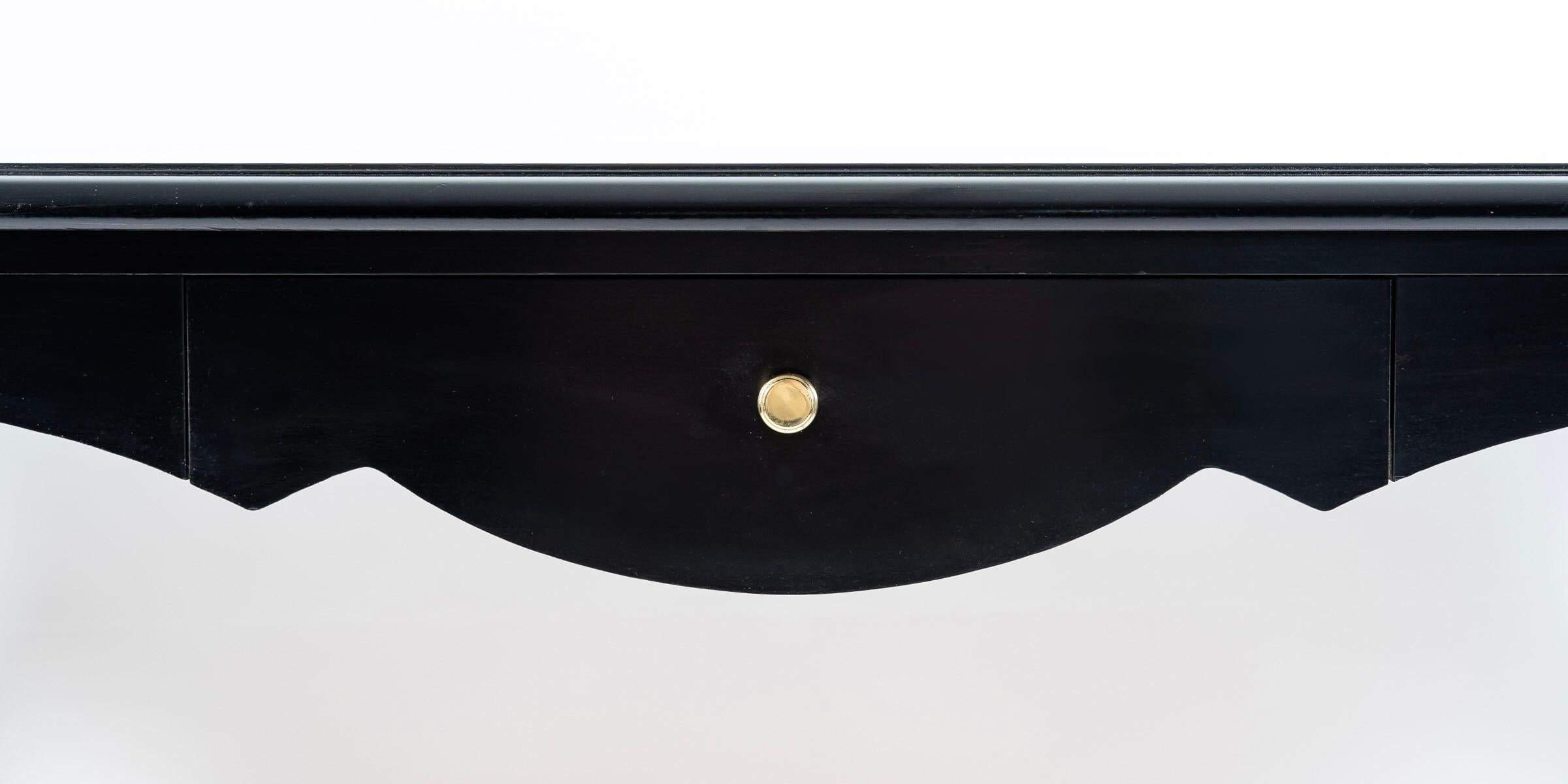 French 1970 Table Console Waxed Black Lacquer 
