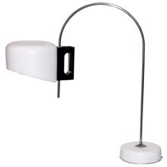 1970 Table Lamp, in White Lacquered Painted Metal, in the Style of Joe Colombo
