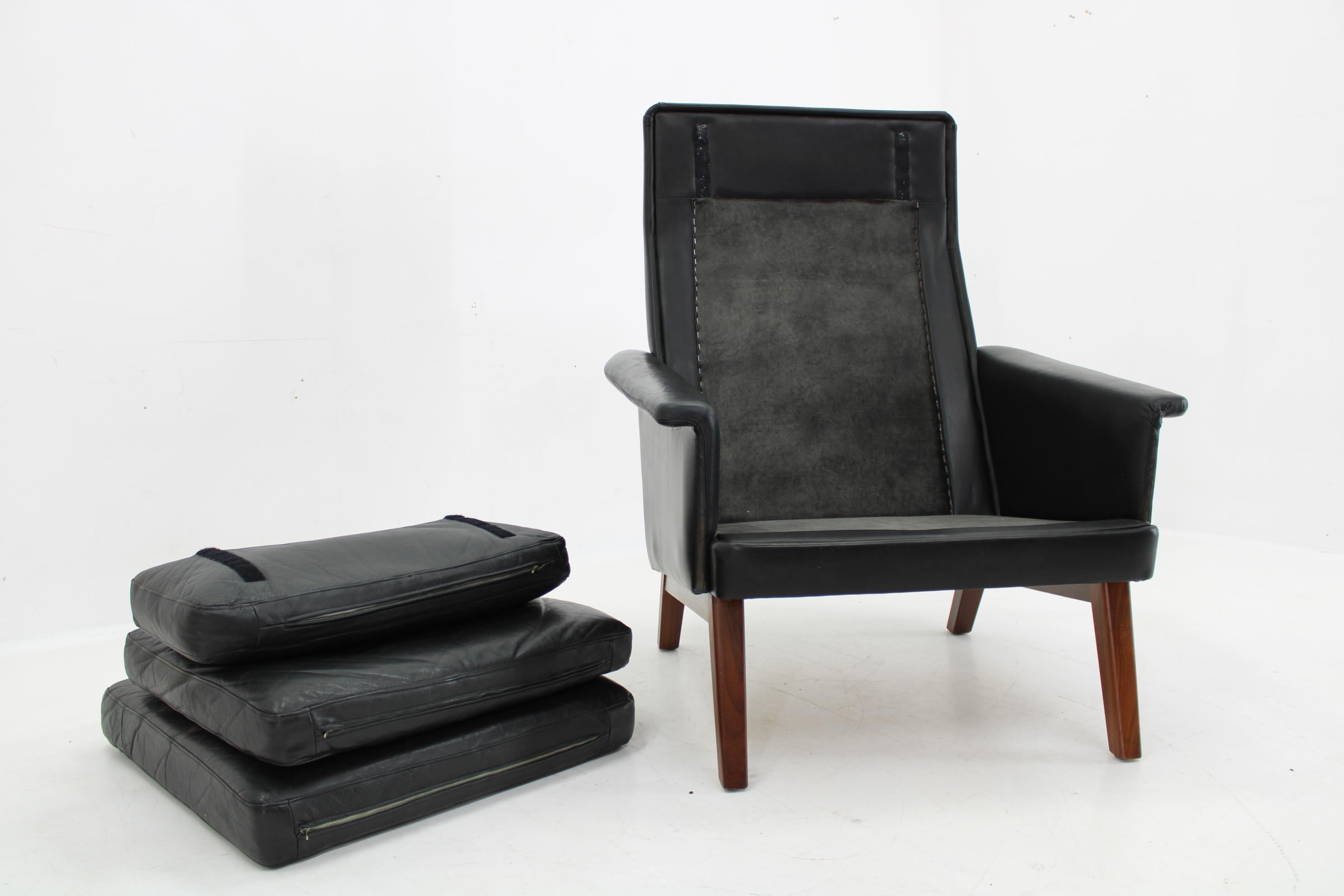 1970 Teak Leather High Back Armchair, Denmark For Sale 4