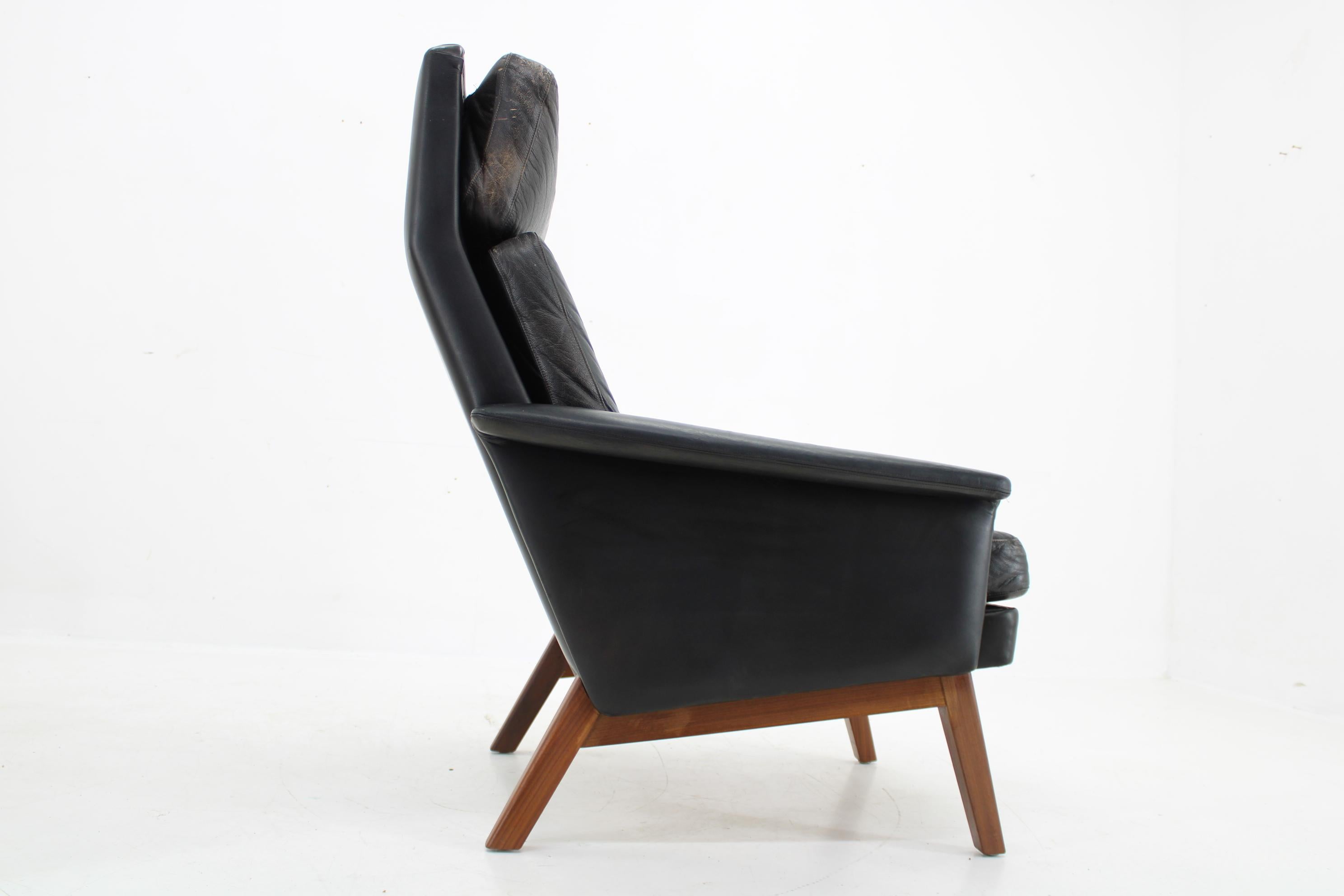Danish 1970 Teak Leather High Back Armchair, Denmark For Sale