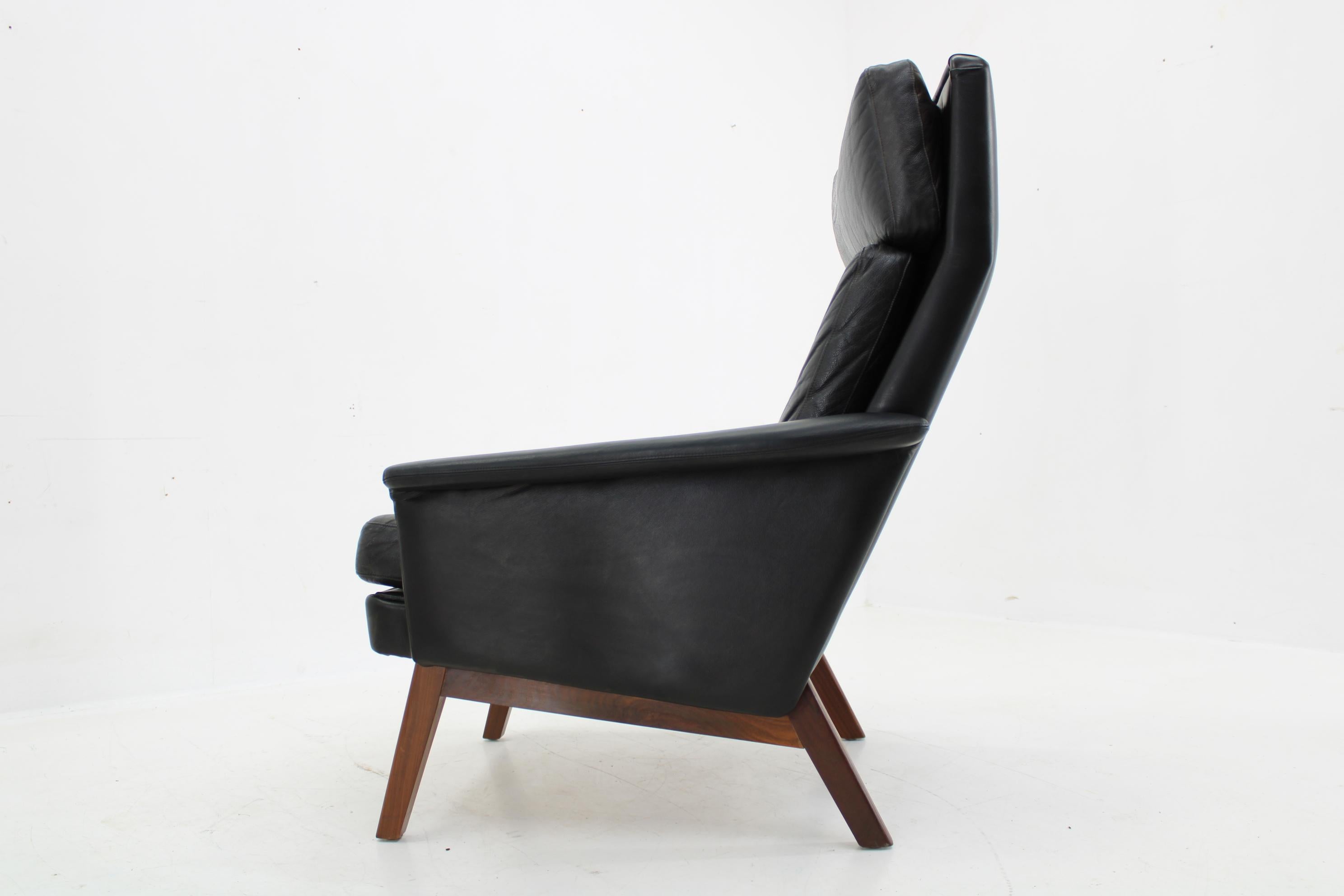 Late 20th Century 1970 Teak Leather High Back Armchair, Denmark For Sale
