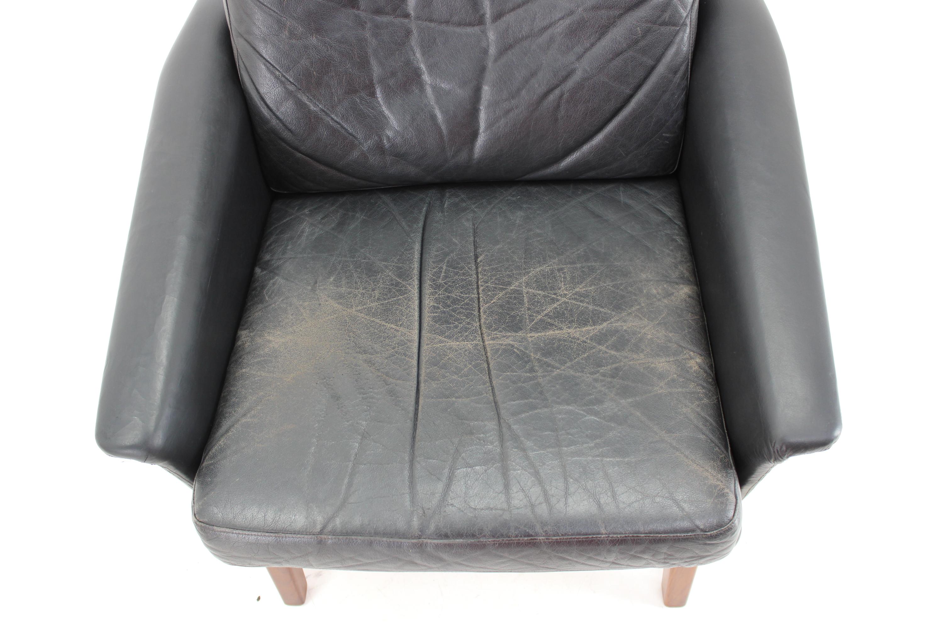 1970 Teak Leather High Back Armchair, Denmark For Sale 2