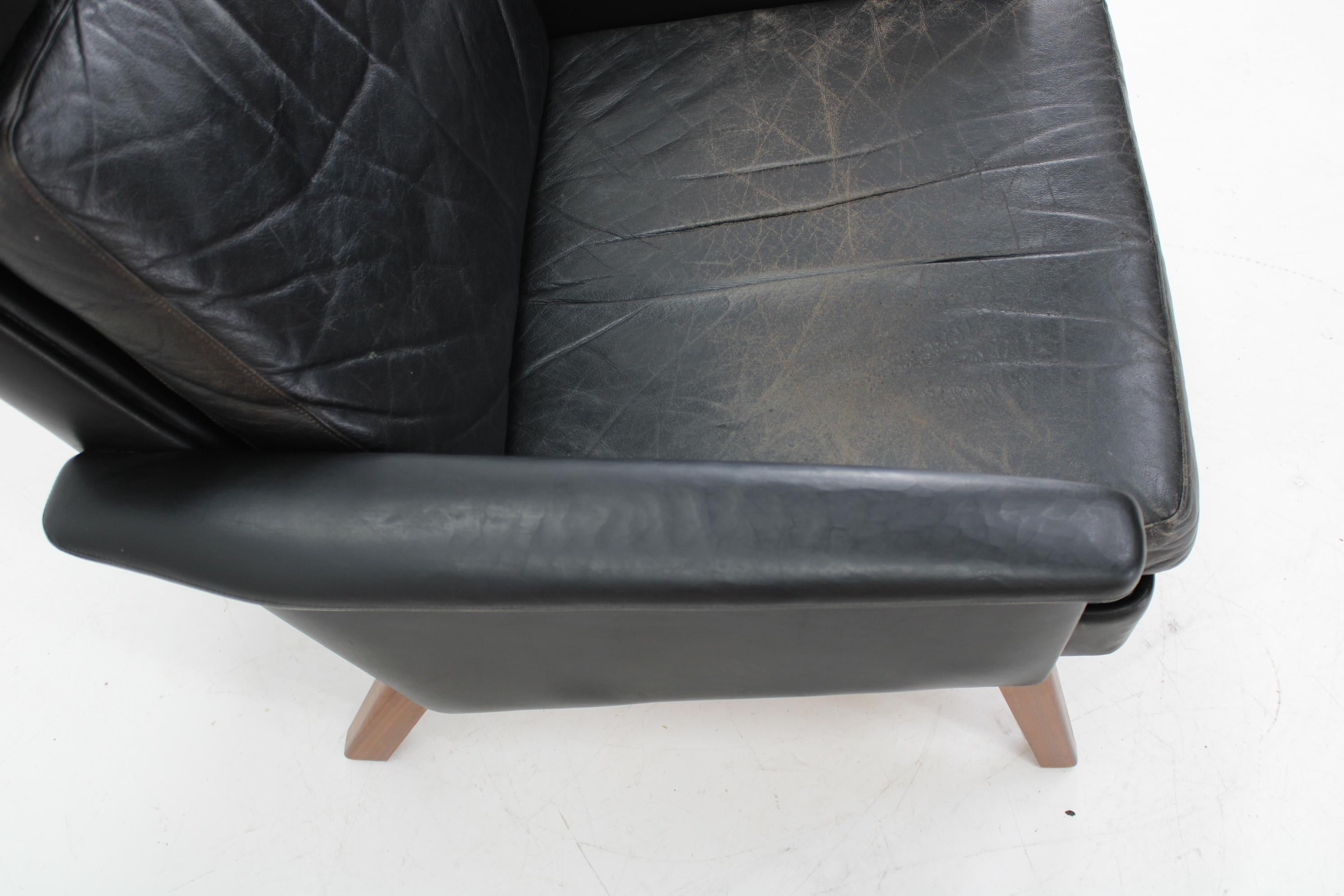 1970 Teak Leather High Back Armchair, Denmark For Sale 3