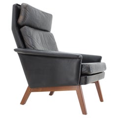 Fauteuil à haut dossier en teck et cuir, 1970, Danemark