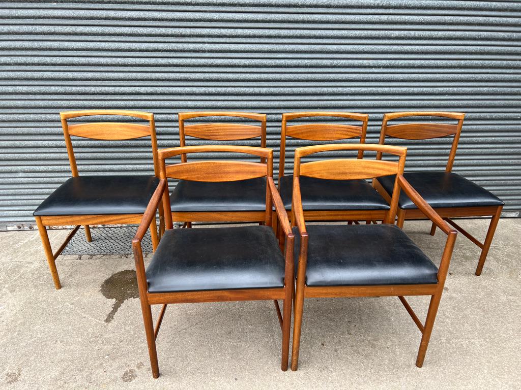 Mid-Century Modern 1970 Teak McIntosh Retro Dining Chairs ( 6) Upholstered in original black vinyl For Sale