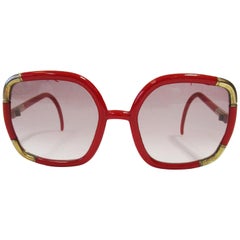 Vintage 1970 Ted Lapidus Paris Red and Gold Sunglasses 