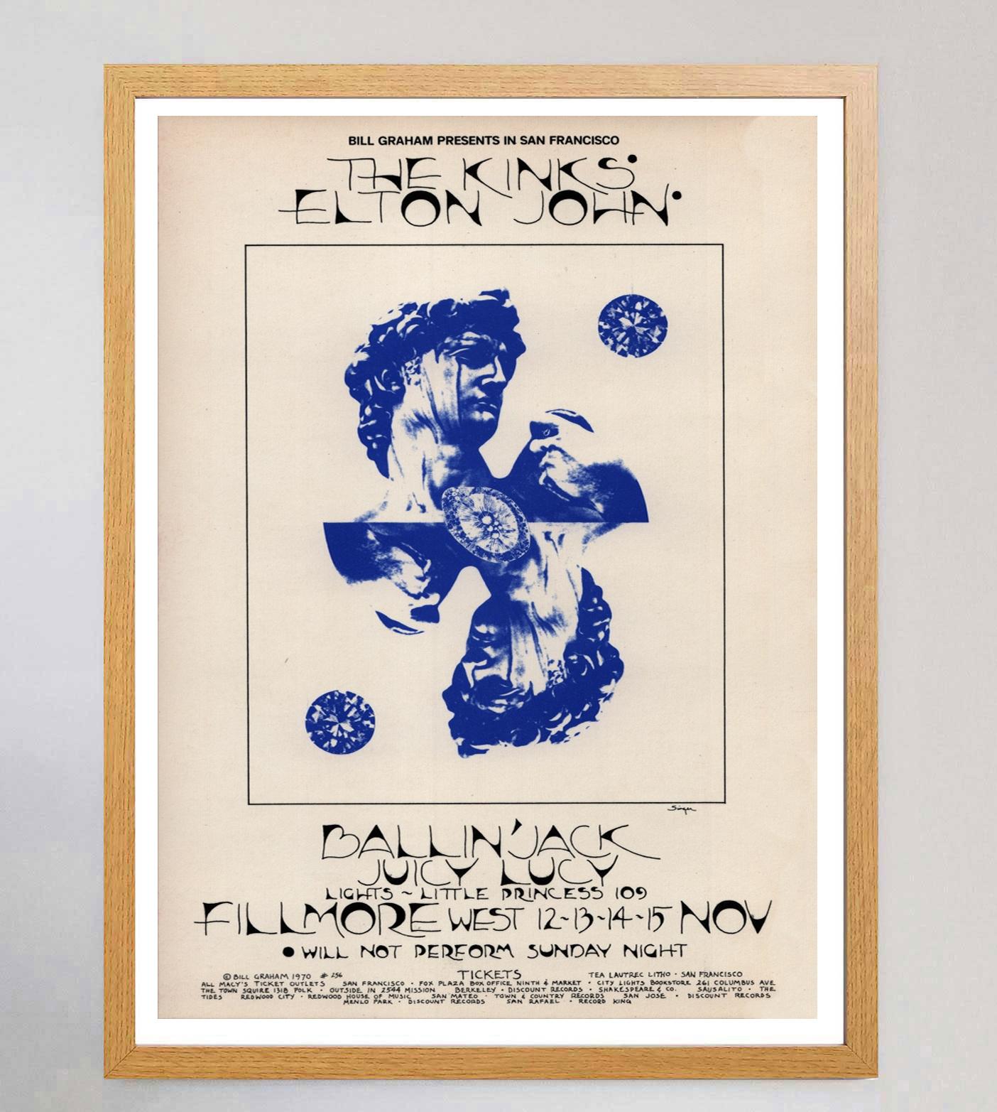 American 1970 The Kinks & Elton John - Fillmore West Original Vintage Poster For Sale