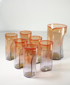 1970 Toni Zuccheri VeArt Italian Design Glass Murano Jug Set of 6 Glasses