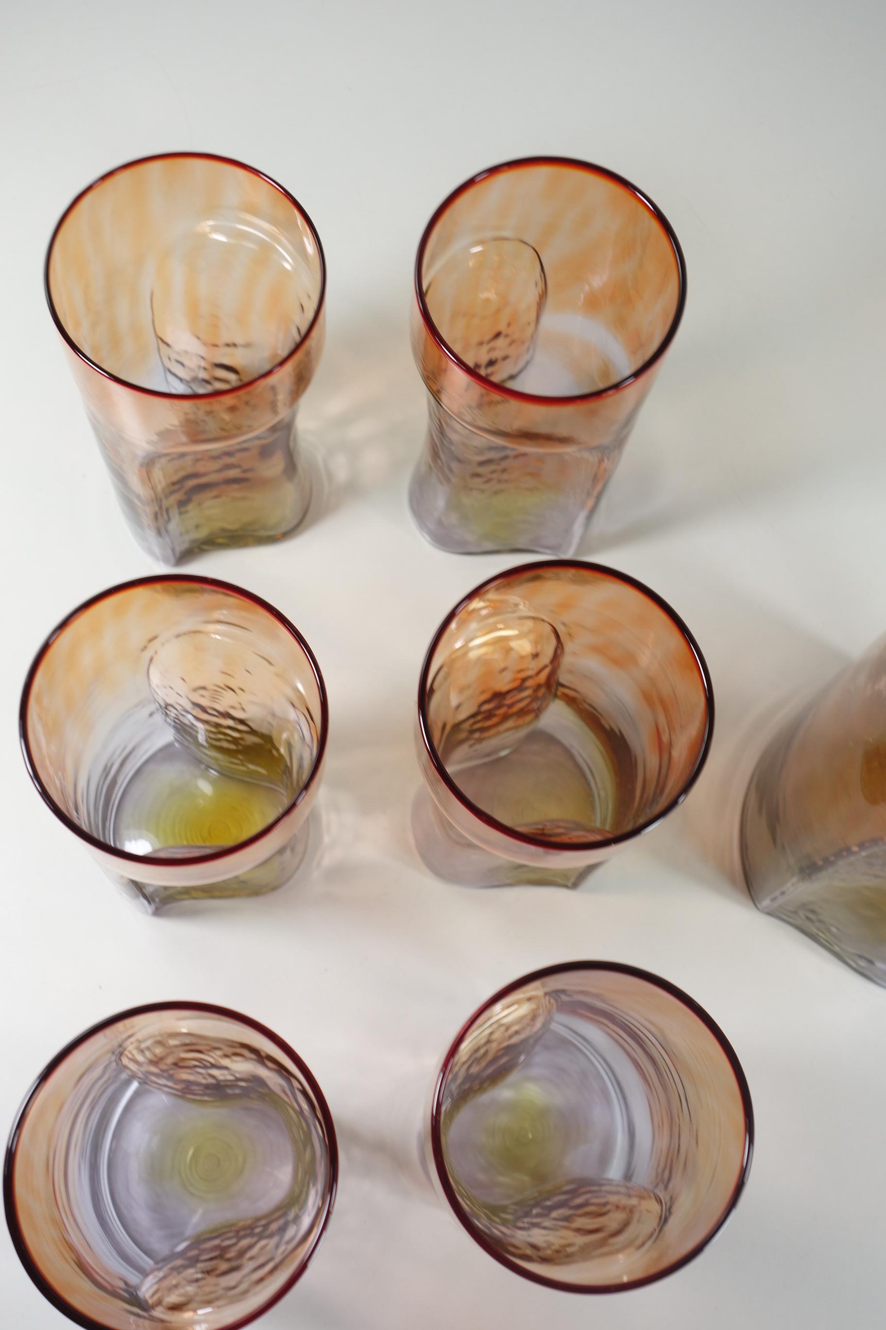 1970 Toni Zuccheri VeArt Diseño italiano Jarra de cristal de Murano Juego de 6 vasos Cristal de Murano en venta