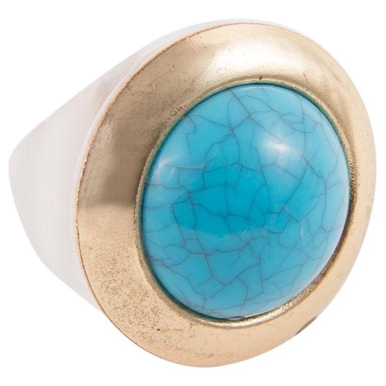 1970s Transparent Resin and Turquoise Ring For Sale