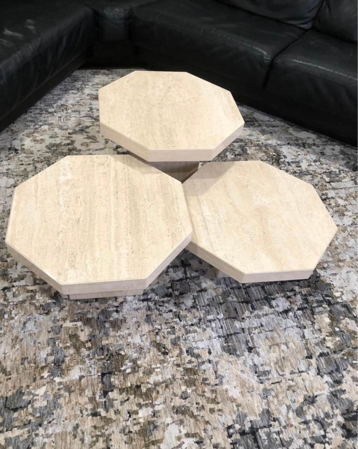 Post-Modern 1970 Travertine Octagon Nested Tables - a Set of 3 For Sale