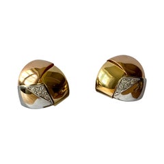 Vintage 1970 Tricolor 18 K Gold Earclips Diamonds Signed Gubelin