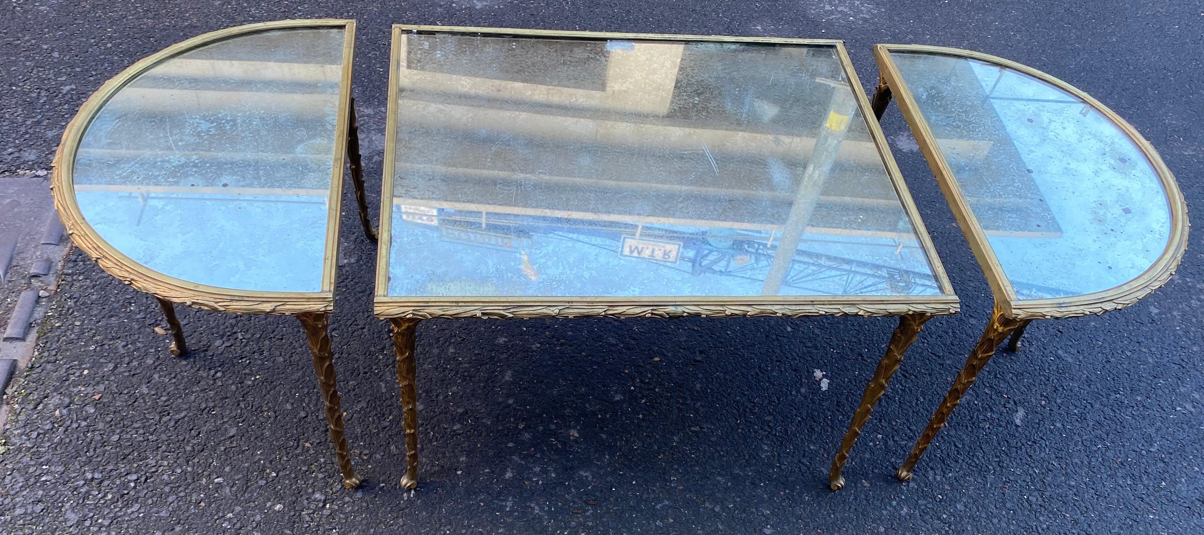 Fin du 20e siècle 1970 Table tripartite Maison Charles, Jansen ou Baguès Décor de palmier, bronze en vente