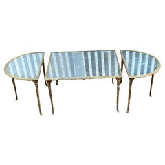 1970 Tripartite Table Maison Charles, Jansen Or Baguès Palm Tree Decor , Bronze