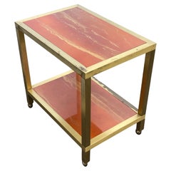 1970′ Trolley On Wheels With 2 Levels Maison Jansen Orange Melamine Lacquer Tray
