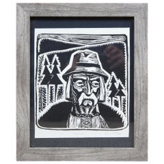 1970 Ukrainian Etching "Hutsul" Old Man Mustache Farmer USSR Soviet Avant Garde