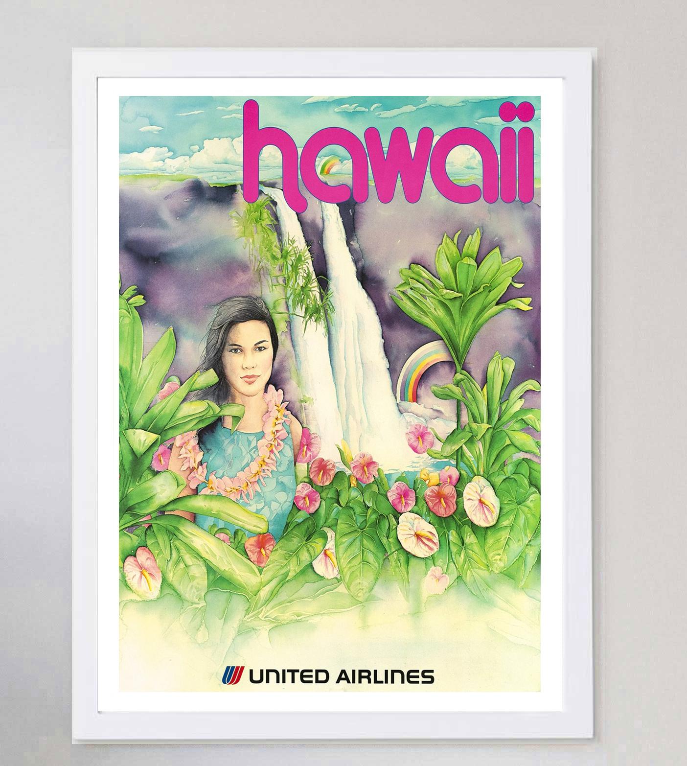 1970 United Airlines - Hawaii Original Vintage Poster Bon état - En vente à Winchester, GB