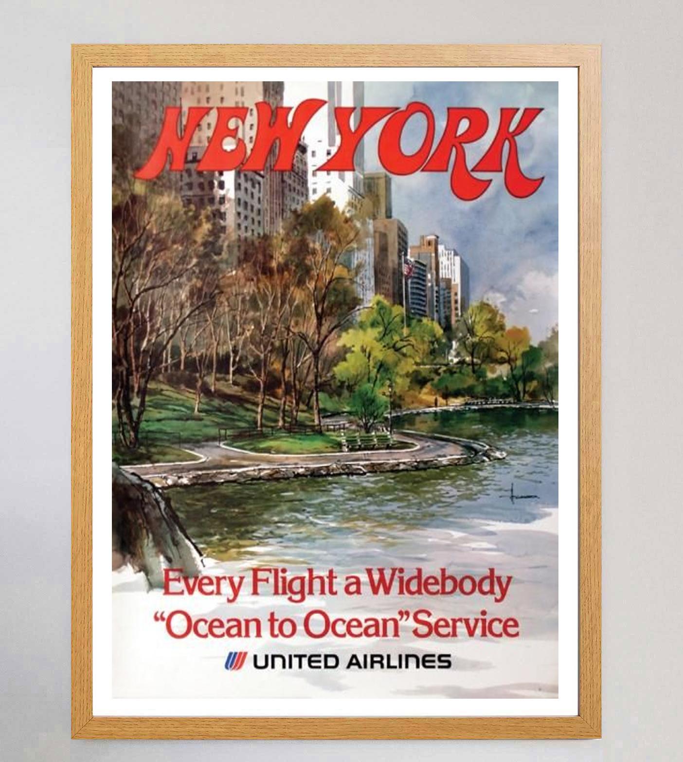 Americano 1970 United Airlines - New York Poster originale d'epoca in vendita