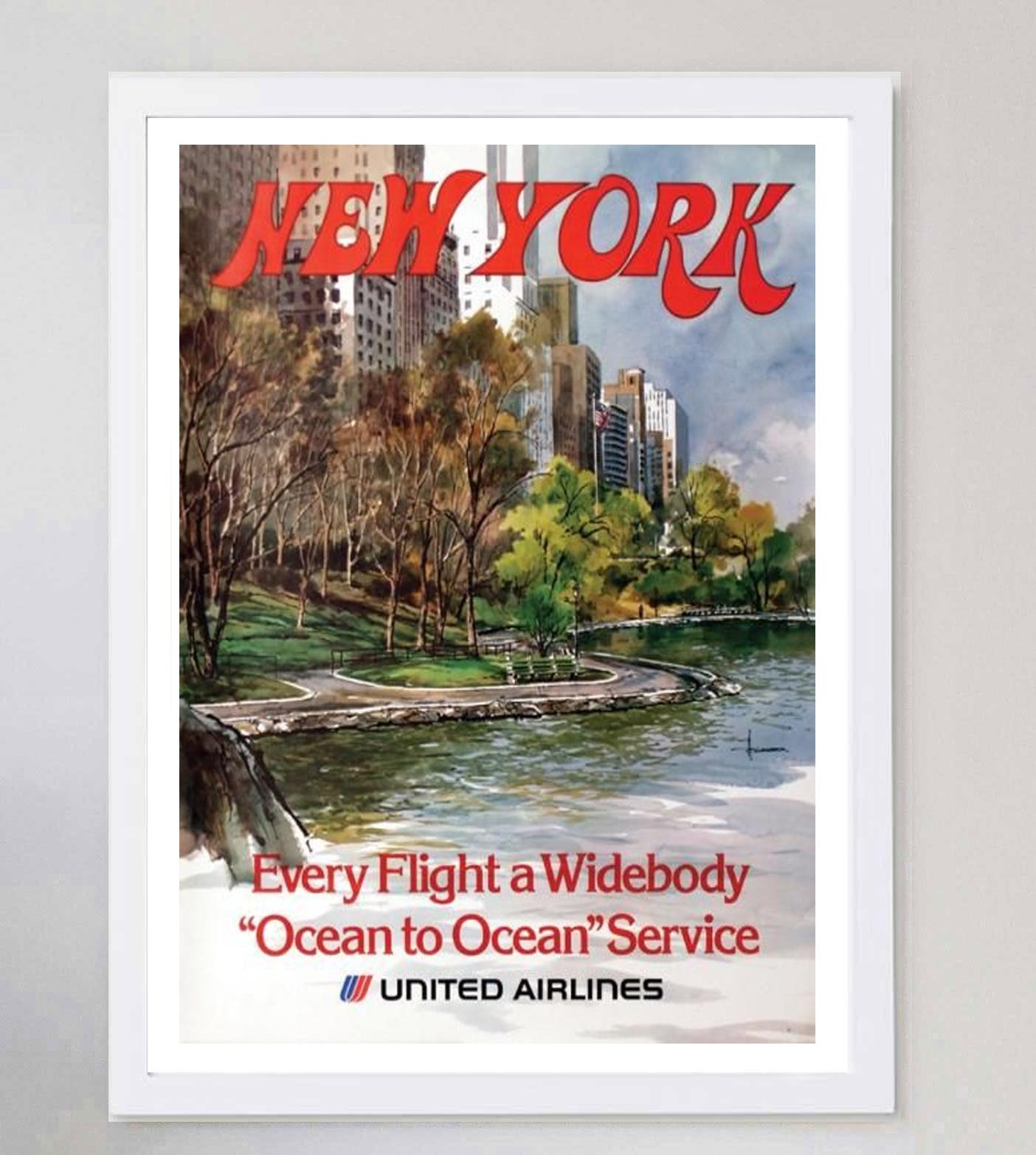 1970 United Airlines - New York Poster originale d'epoca In condizioni buone in vendita a Winchester, GB