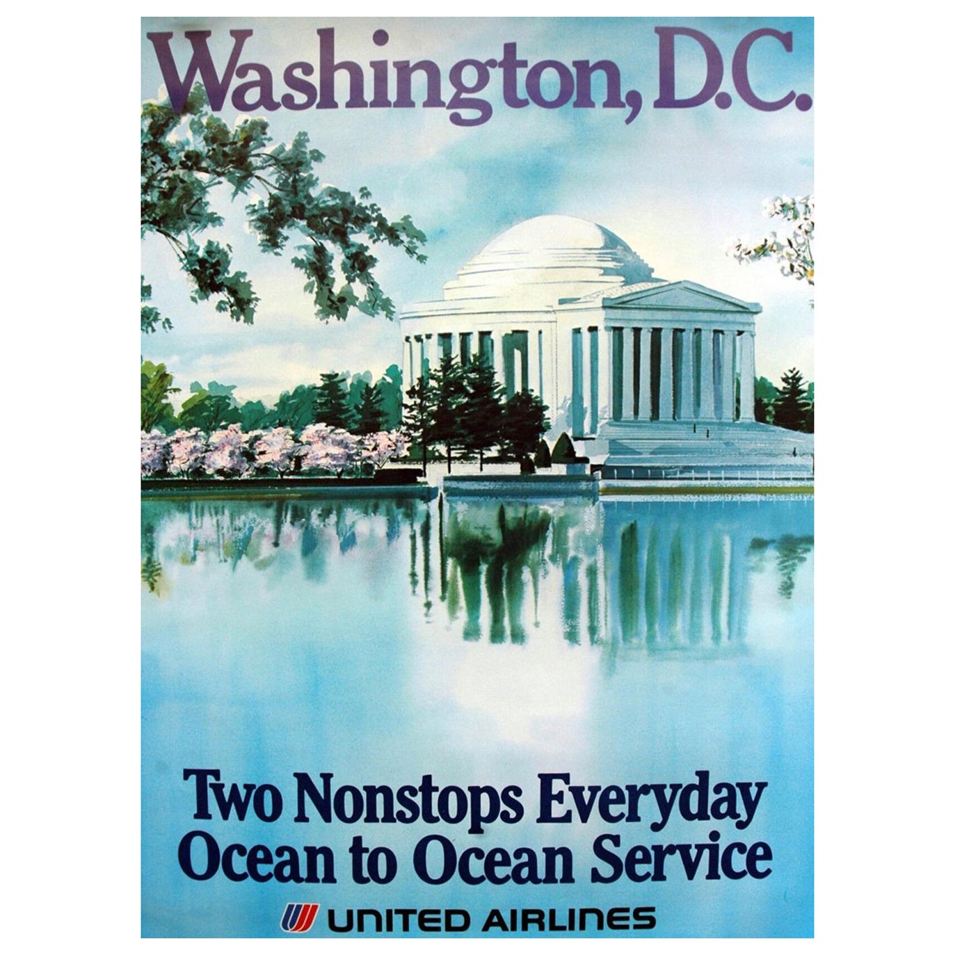 United Airlines 1970 - Washington D.C. Original-Vintage-Poster, Vintage