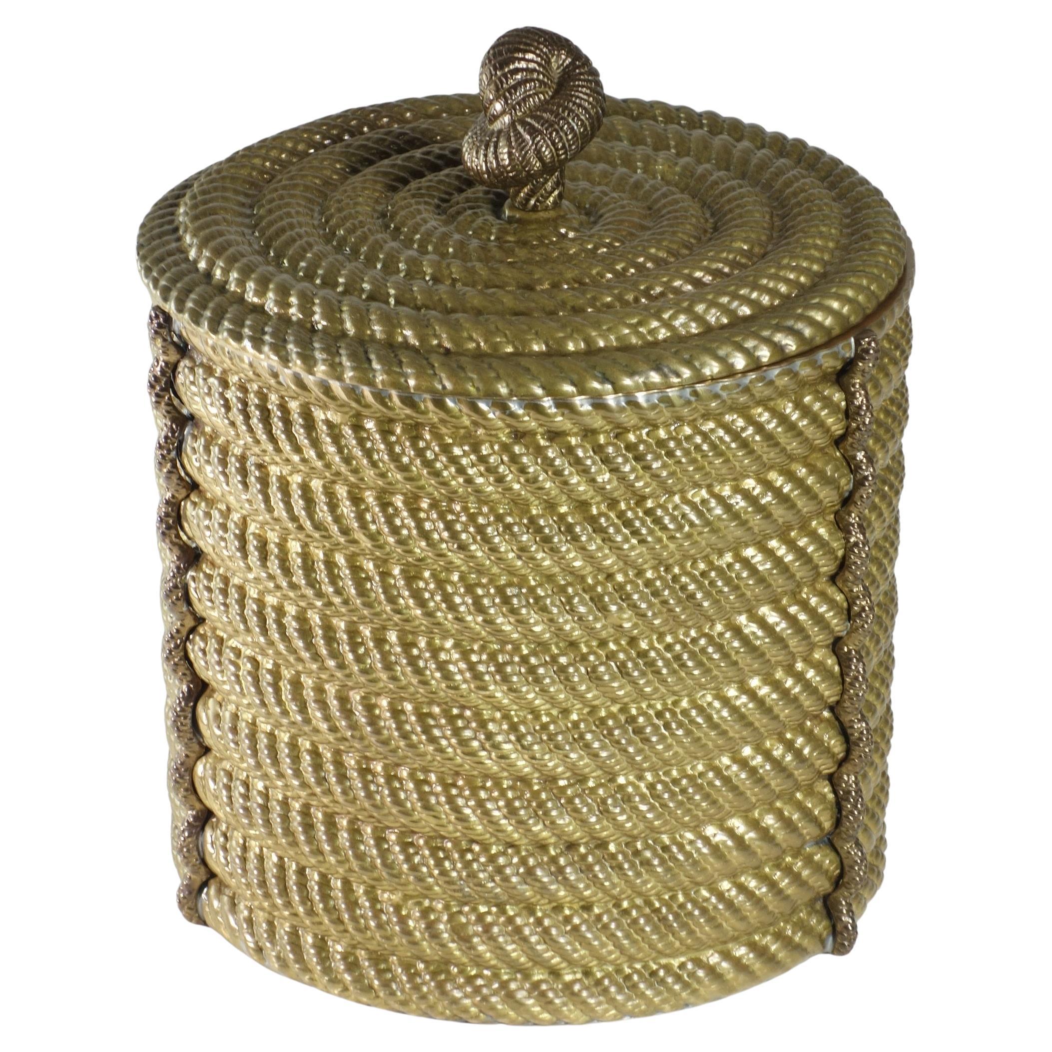 1970 Valenti Spain Brass Nautical Rope Brass Ice Bucket Wine Cooler