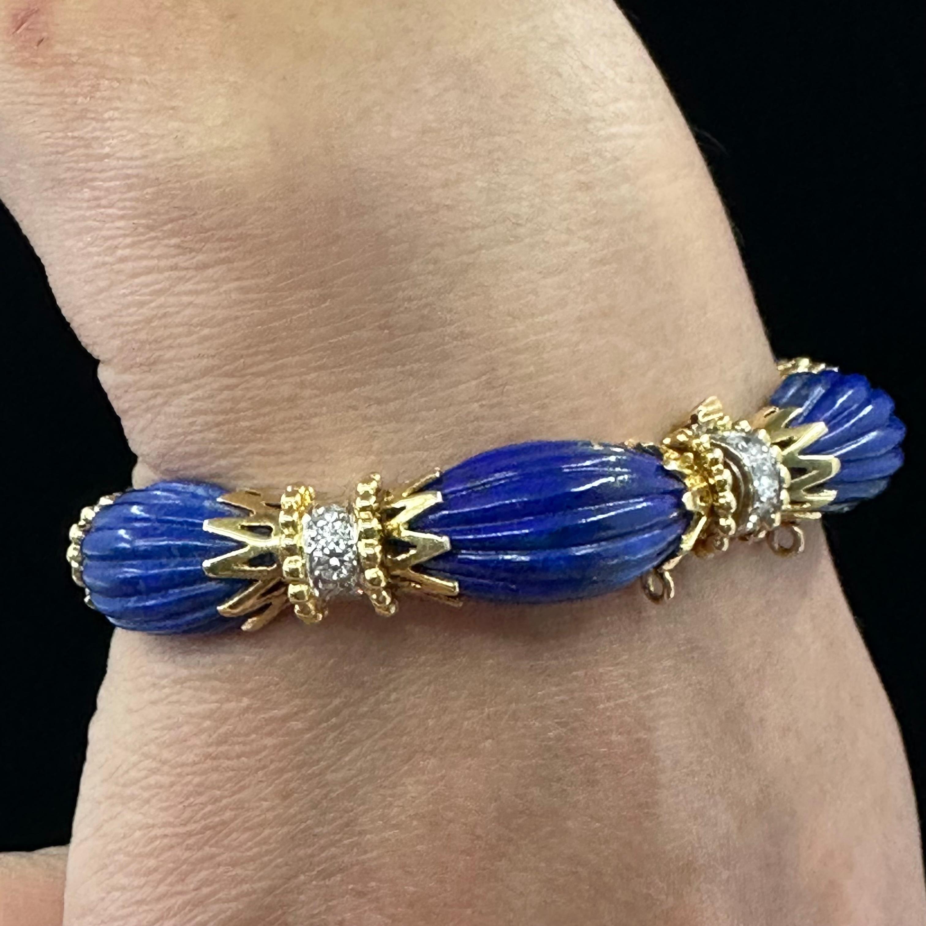 Van Cleef & Arpels Bracelet en or jaune 18 carats avec lapis-lazuli et diamants, 1970  Unisexe en vente