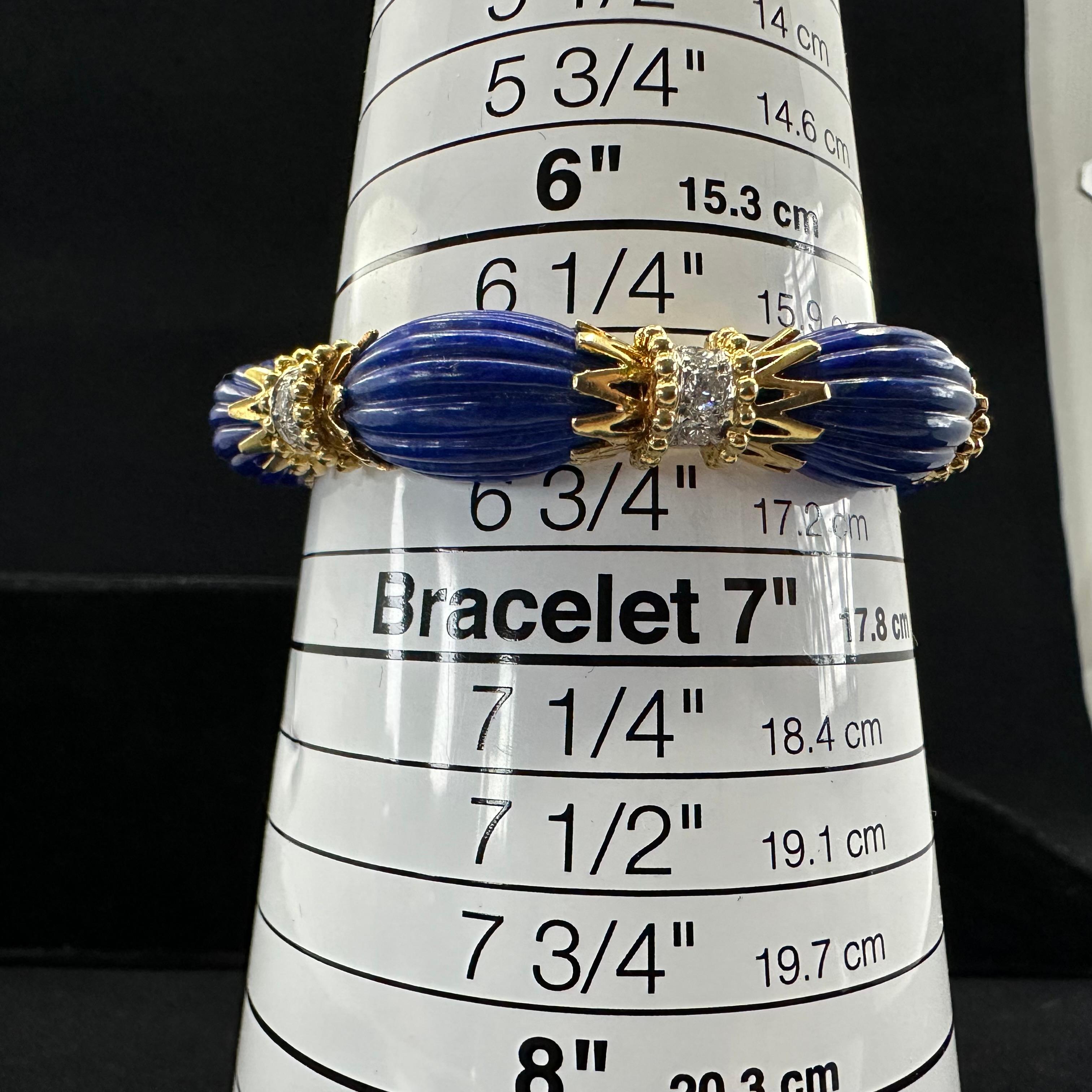 Women's or Men's 1970 Van Cleef & Arpels Lapis Lazuli Diamond Bracelet 18k Yellow Gold 
