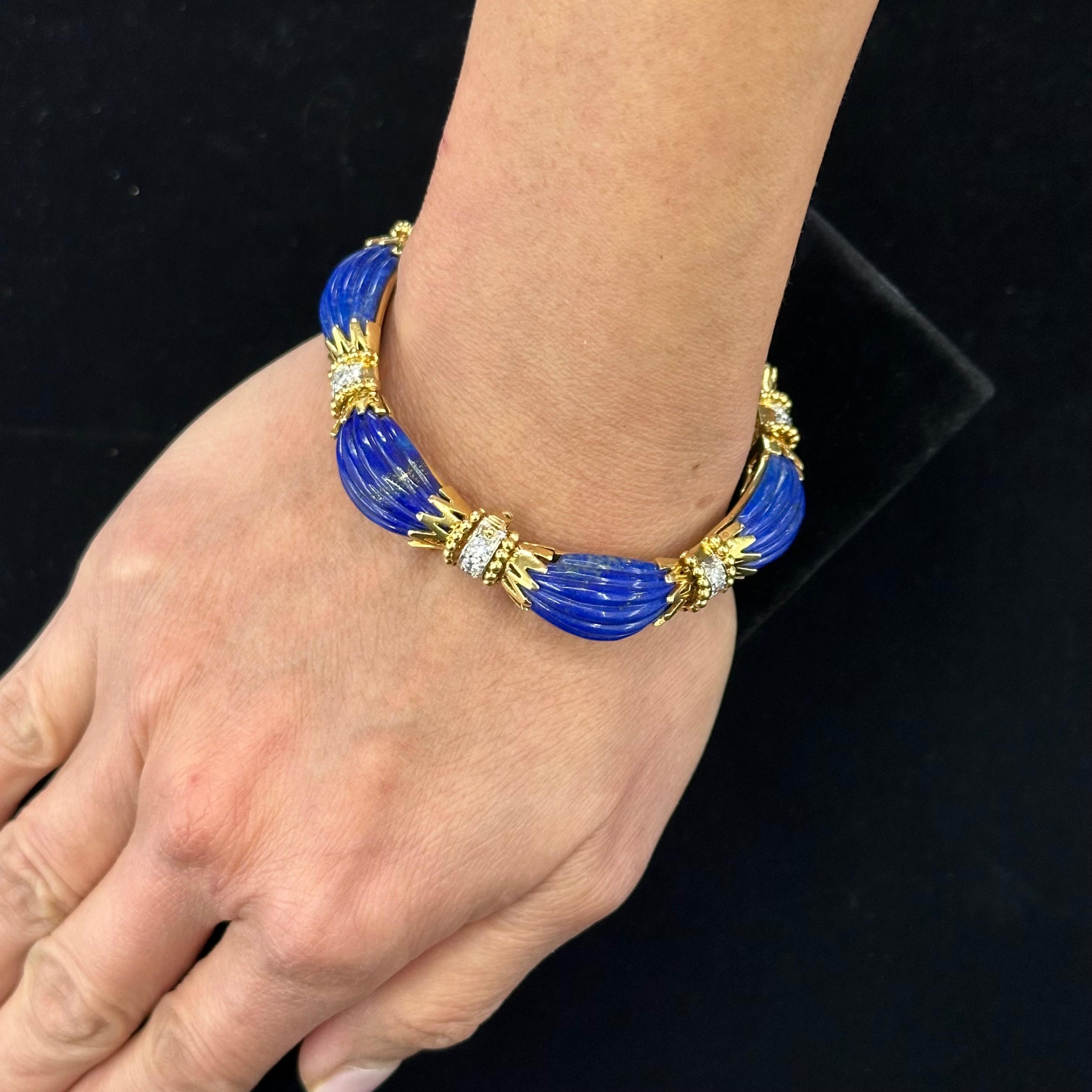 1970 Van Cleef & Arpels Lapis Lazuli Diamond Bracelet 18k Yellow Gold  For Sale 1