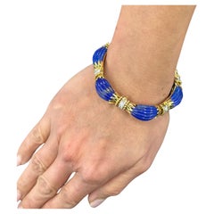 Vintage 1970 Van Cleef & Arpels Lapis Lazuli Diamond Bracelet 18k Yellow Gold 