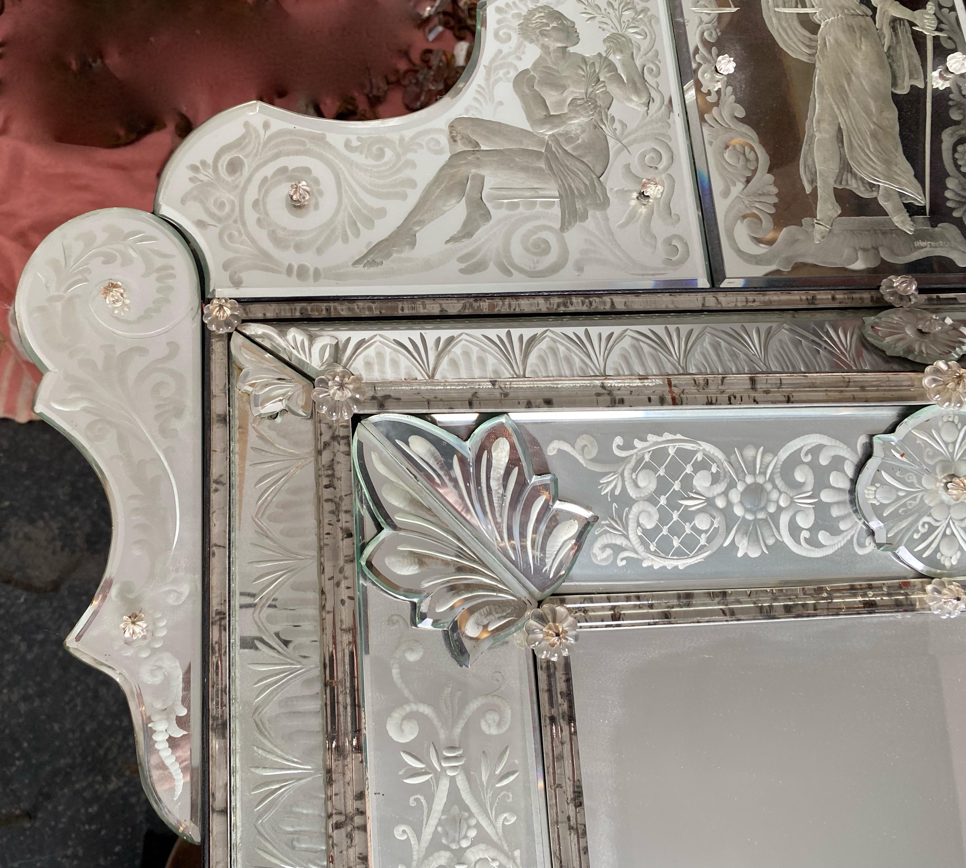 Art Glass 1970 ‘Venice Mirror in the Antique with Decor of Characters Symbolizing Justice