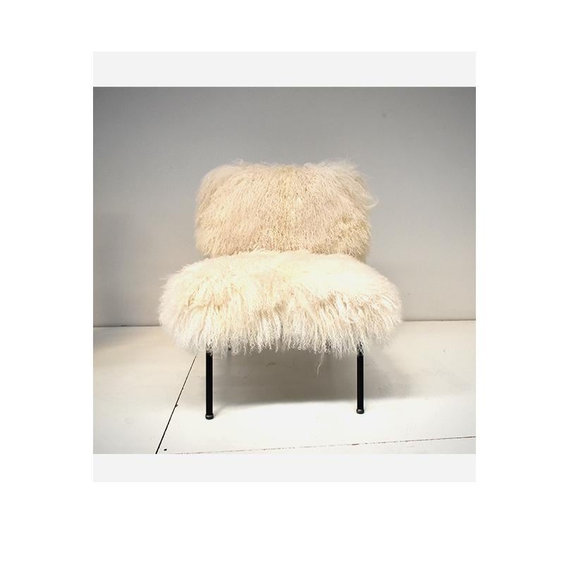 Mid-Century Modern 1970, Vintage Armchair Upholstered in Goat Fur For Sale