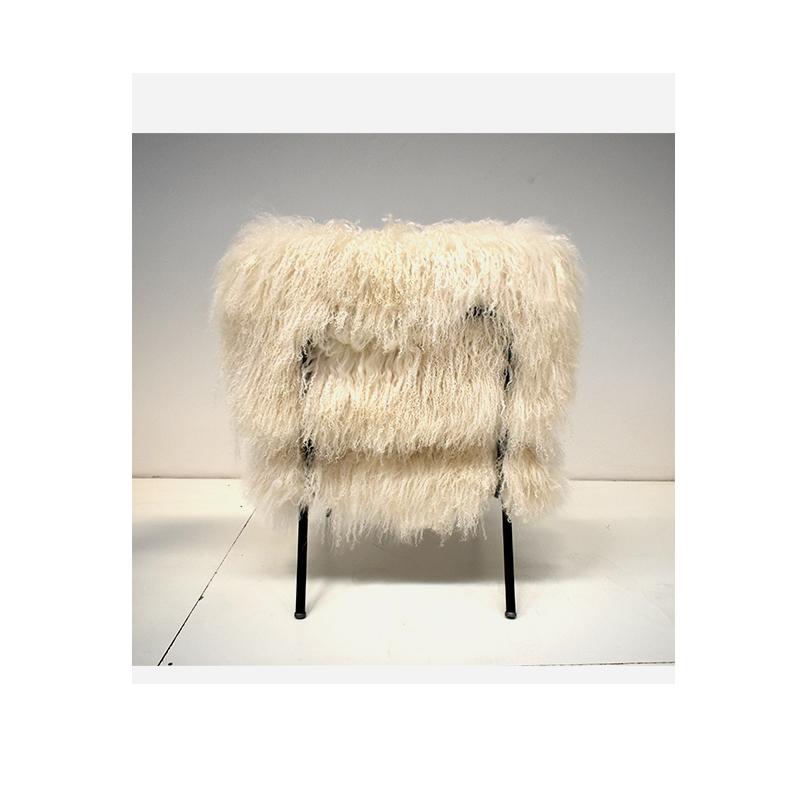 Italian 1970, Vintage Armchair Upholstered in Goat Fur For Sale