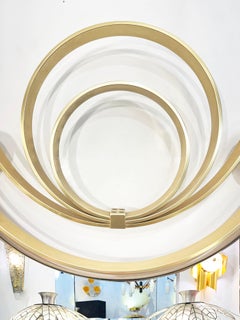 1970, Vintage Italian Modern Curved Satin Brass Wall Mirror Attributed Frigerio