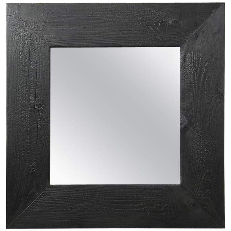 1970 Vintage Mirror with Black Square Wood Frame For Sale at 1stDibs