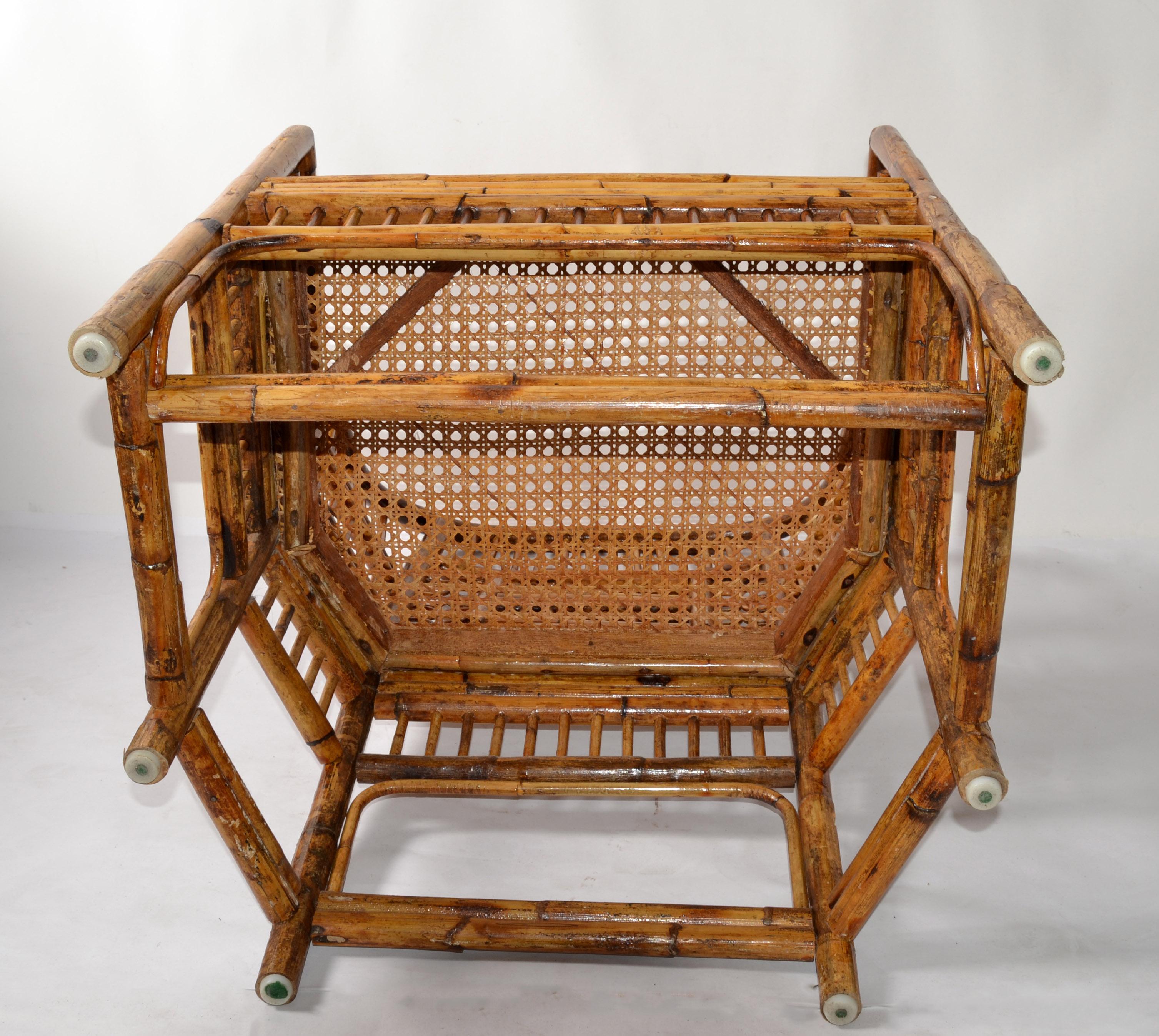 1970 Vintage Brighton Chinoiserie Rattan Burnt Bamboo Caning Split Reed Armchair For Sale 2