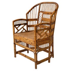 1970 Vintage Brighton Chinoiserie Rattan Burnt Bamboo Caning Split Reed Armchair