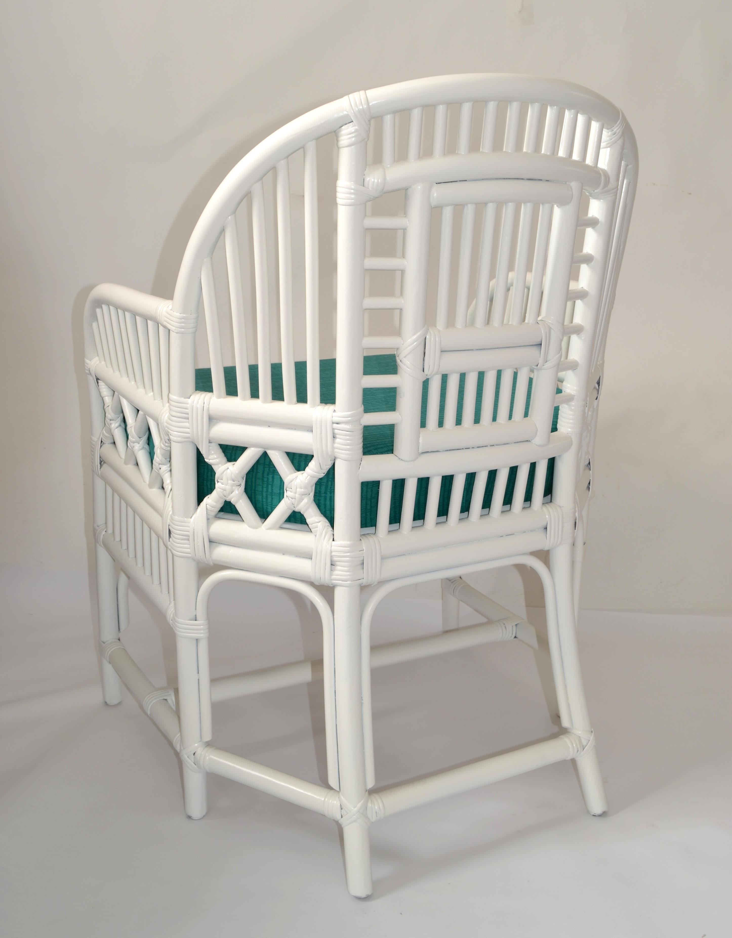 1970 Vintage Brighton Chinoiserie Rattan White Bamboo Caning Split Reed Armchair For Sale 4