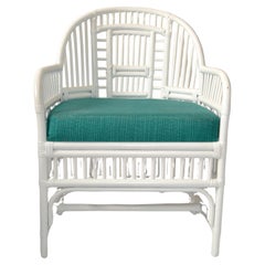 1970 Vintage Brighton Chinoiserie Rattan White Bamboo Caning Split Reed Armchair